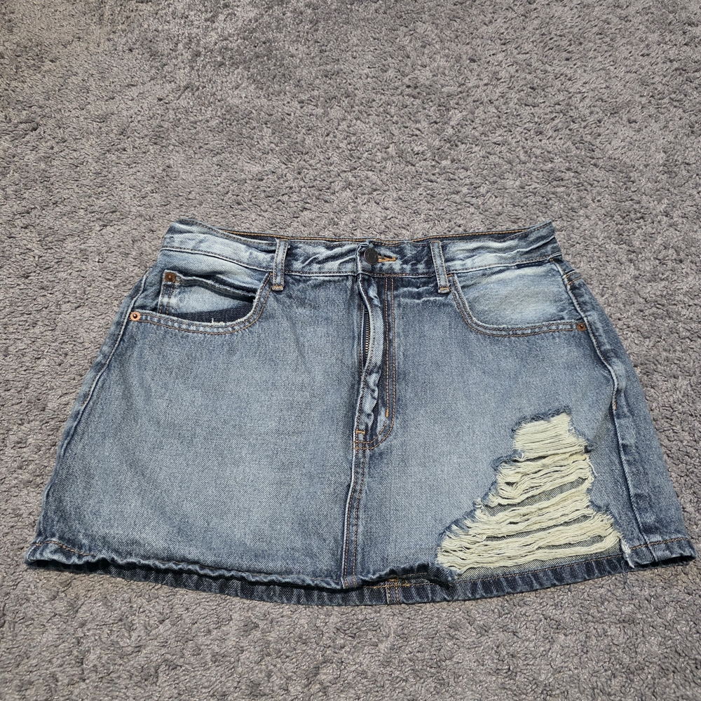 Cello Blue Distressed Mini Skirt